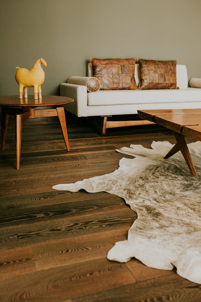 why-choose-us A stylish living room featuring mid-century modern furniture, leather accents, and a decorative rug.